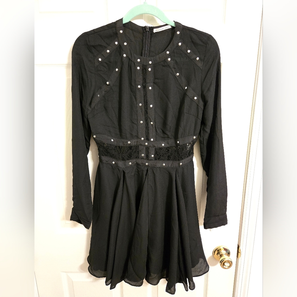 Mustard Seed Black Dress with Silver Studs Emo Goth Size Small